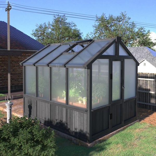 6 ft. x 8 ft. Wooden Black Garden Greenhouse with Multi-Layer Polycarbonate Panels and Adjustable Roof