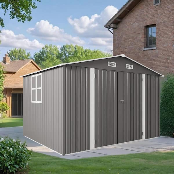 10 ft. W x 8 ft. D Gray Metal Outdoor Storage Shed with Lockable Door Clear Window (75 sq. ft.)