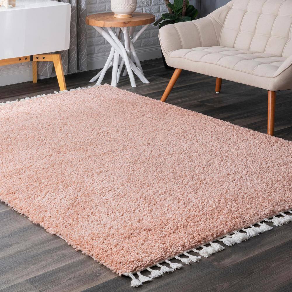 Plush Pink Braided Tassel Shag Rug 4' x 6' - Easy Care Synthetic