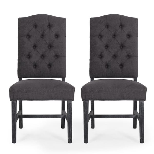 Noble House Tuttle Gray Fabric Tufted Dining Side Chair (Set of 2)