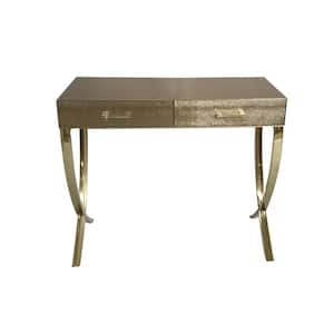 39.5 in. Gold Rectangle Wooden Console Table with Vegan Faux Leather