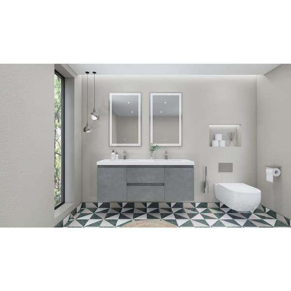 Moreno Bath Bohemia 60 in. W Vanity in Cement Gray with Reinforced Acrylic Vanity Top in White with White Basin