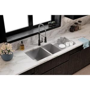 Crosstown Undermount Stainless Steel 47 in. Double Bowl Kitchen Sink with Drain Board