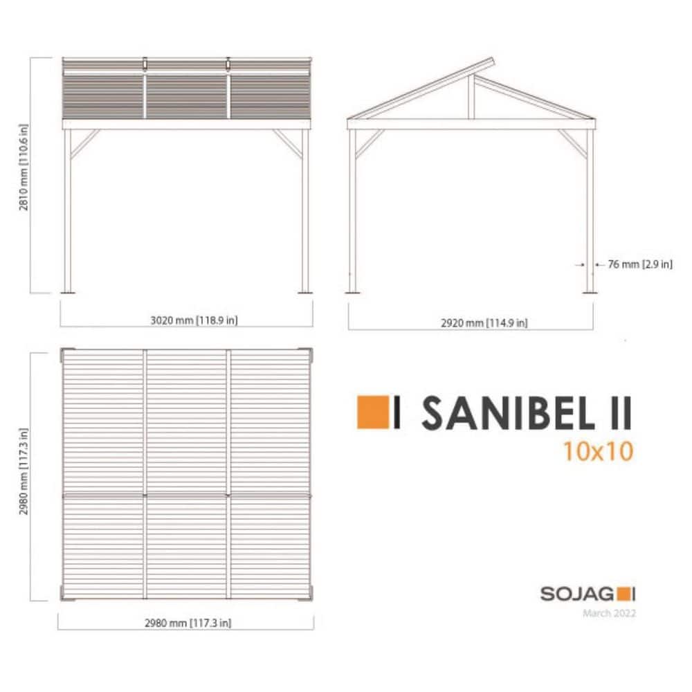Sanibel II 10 ft x 10 ft Gray Aluminum and Steel Gazebo with Mosquito Netting