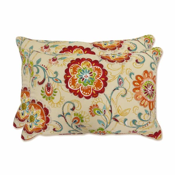 Pillow Perfect Floral Multicolored Rectangular Outdoor Lumbar Throw Pillow 2-Pack