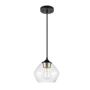 Brown 1-Light Matte Black Plug-In or Hardwire Pendant Lighting with 15 ft. Cord