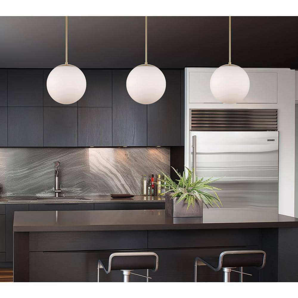 Ceres 12" Matte White Frosted Glass Globe Pendant Light with Brass Finish