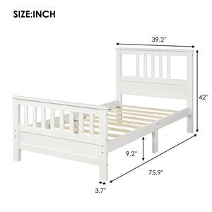 White Twin Wood Platform Bed with Headboard and Footboard