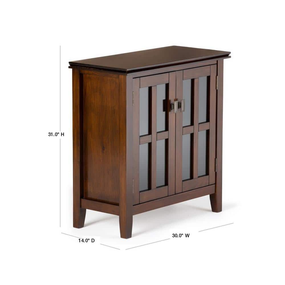 Russet Brown Solid Wood Low Storage Cabinet with Glass Doors