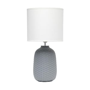20.4 in. Gray with White Shade Tall Traditional Ceramic Purled Texture Bedside Table Desk Lamp with Fabric Drum Shade