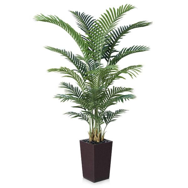 6ft. Artificial Areca Palm Plant Indoor/Outdoor, Faux Palm Plants in Black Planter for Home Office Living Room Decor