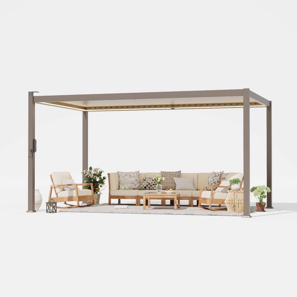 9 ft. x 14 ft. LED Dark Brown Weather-Resistant Aluminum-Steel Pergola with Adjustable Louvers price history on PriceWatchPro