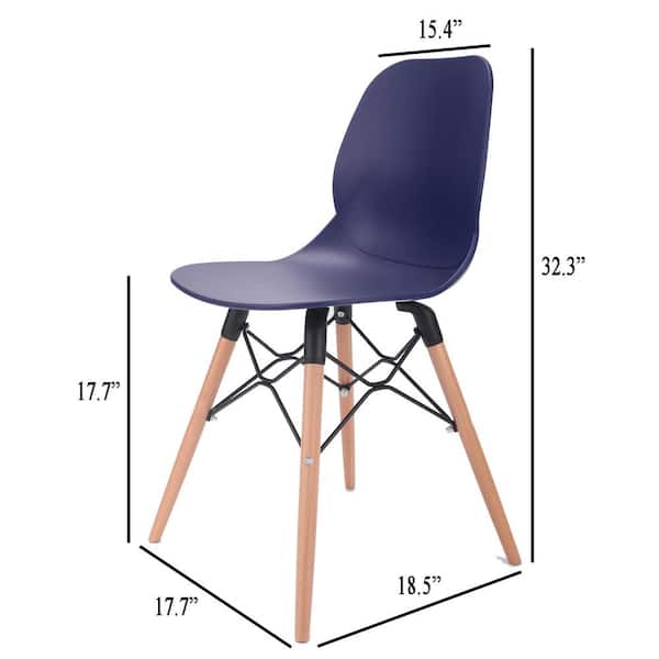 Joy Series Navy Dining Shell Side Designer Task Chair with Beech Wood Legs (Set of 2) - Great for Home, Office