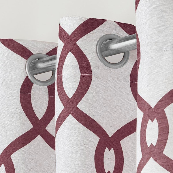 Kochi Burgundy Ogee Light Filtering Grommet Top Curtain, 54 in. W x 96 in. L (Set of 2)