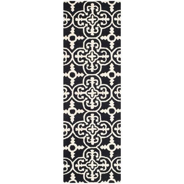 Cambridge 2 ft. x 18 ft. Black/Ivory Medallion Geometric Runner Rug