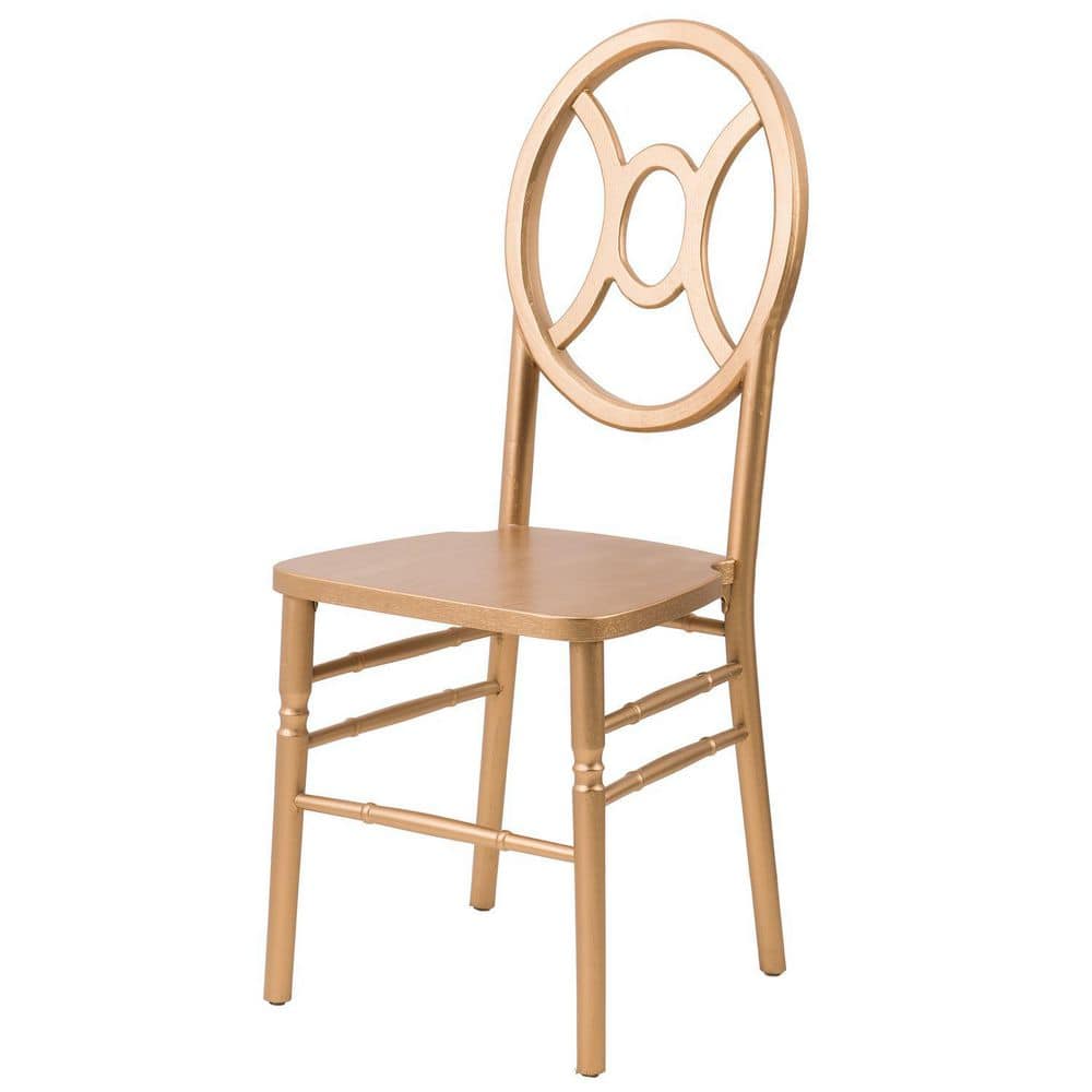 36 in.H Gold Finish High Slat Back Armless Dining Chair with Wood Seat Material