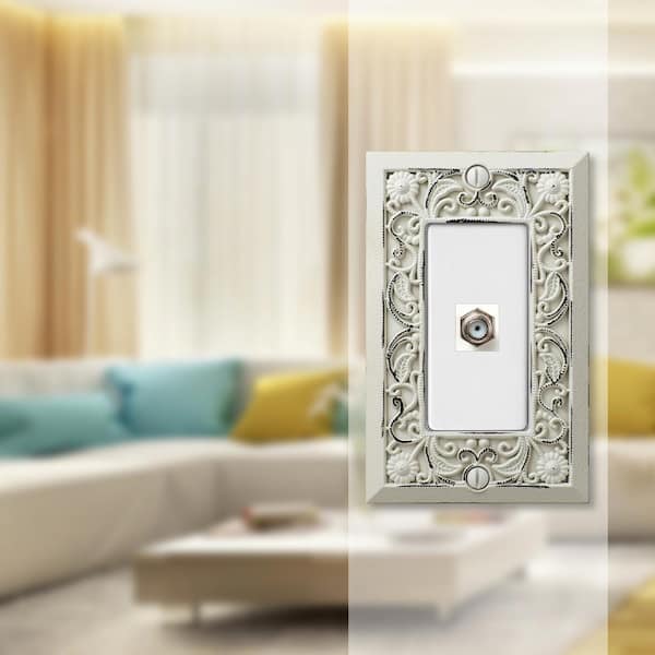 Filigree 1 Gang Coax Metal Wall Plate - Antique White