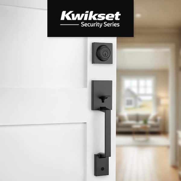 Amador Matte Black Single Cylinder Entry Door Handleset with Hollis Lever Ft SmartKey Security