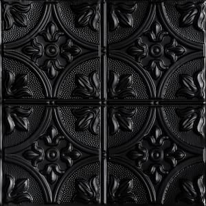 Tiptoe Satin Black 2 ft. x 2 ft. Decorative Tin Style Lay-in Ceiling Tile (24 sq. ft./case)