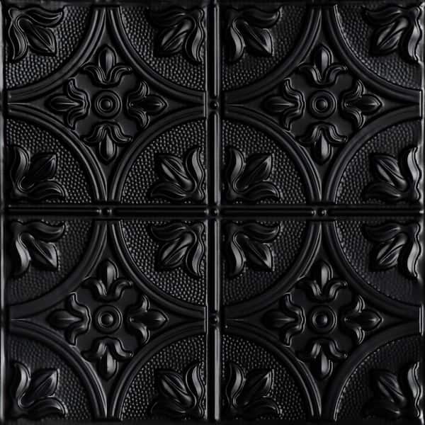 FROM PLAIN TO BEAUTIFUL IN HOURS Tiptoe 2 ft. x 2 ft. Nail Up Tin Ceiling Tiles Surface Mount Satin Black (48 sq. ft./case)
