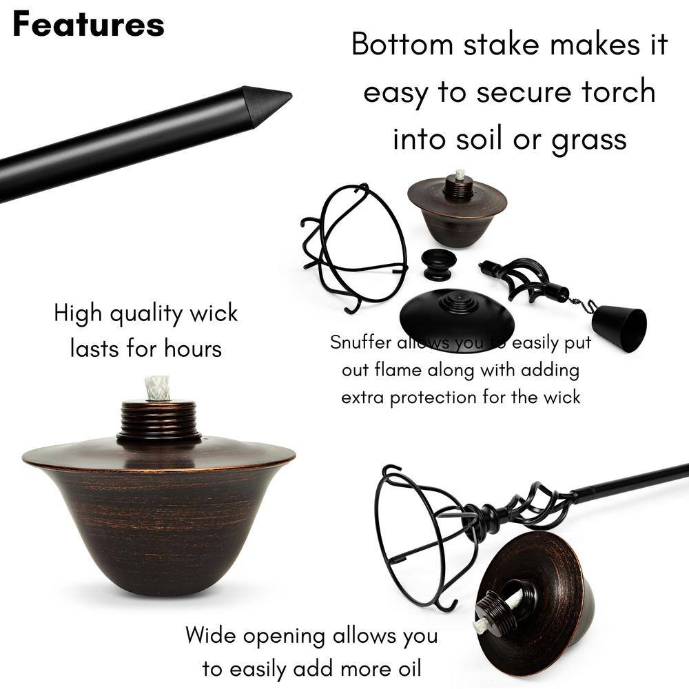 Bronze and Black Iron Outdoor Tiki Torches, Set of 2