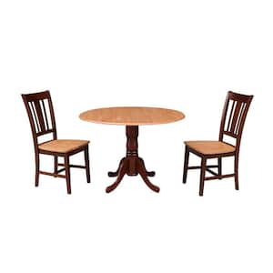 Brynwood 3-Piece 42 in. Cinnamon/Espresso Round Drop-Leaf Wood Dining Set with San Remo Chairs