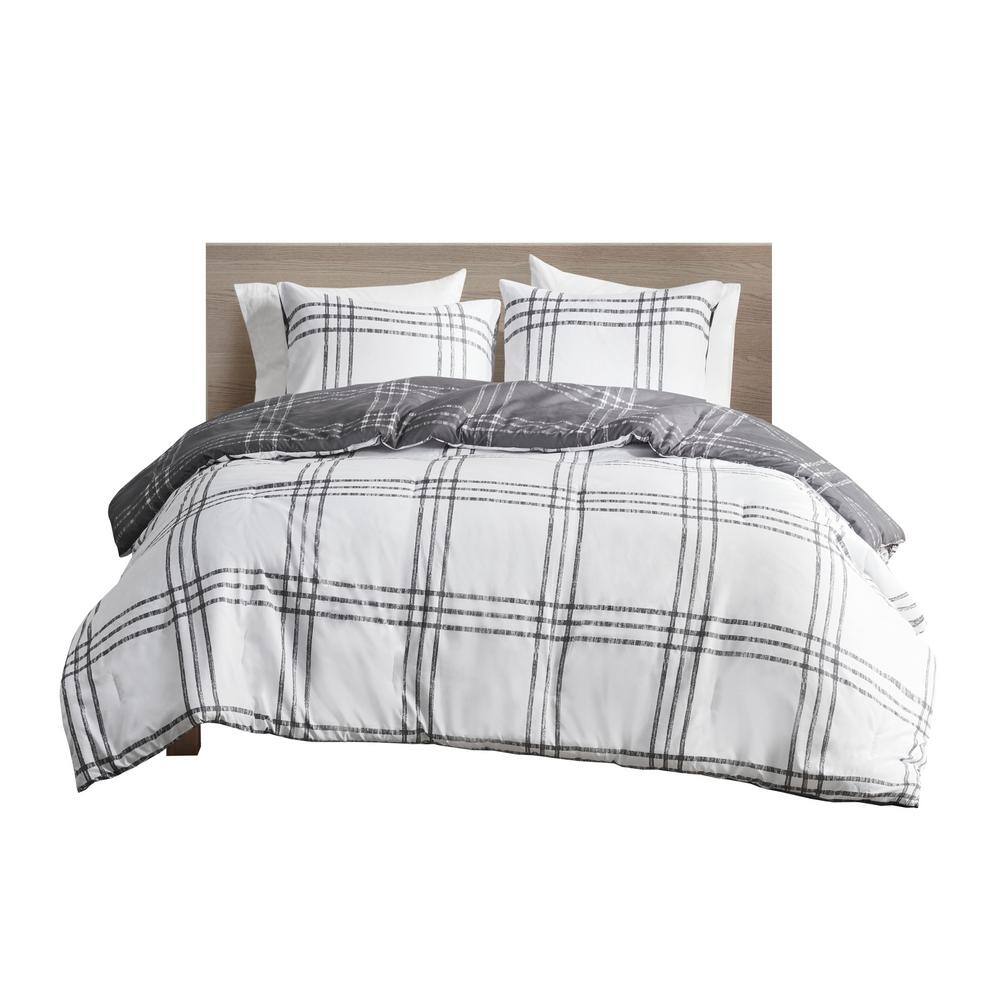 Twin XL White and Gray Microfiber Reversible Comforter Set
