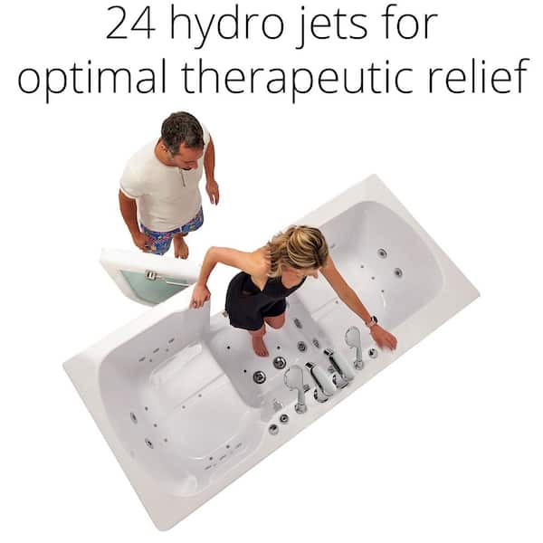 Big4Two 80 in. x 36 in. Center Drain Walk-In Whirlpool and Air Bath Bathtub in White,Foot Massage, Heated Seats, RH Door