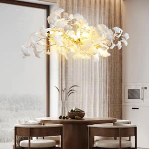 10-Light Gold Chandelier, Luxury Ginkgo Branch Chandelier for Living Room, Dining Room, Foyer, Kitchen Island