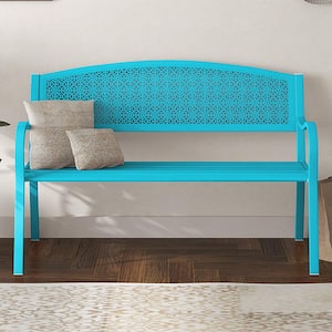 49 in. 2-Person Blue Metal Outdoor Garden Bench