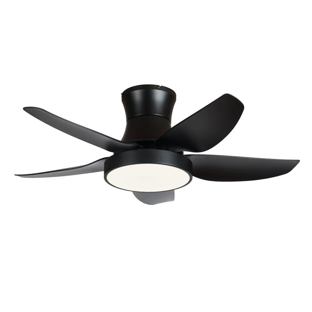 42 in. Smart Indoor Black Flush Mount Ceiling Fan with LED Light and Remote