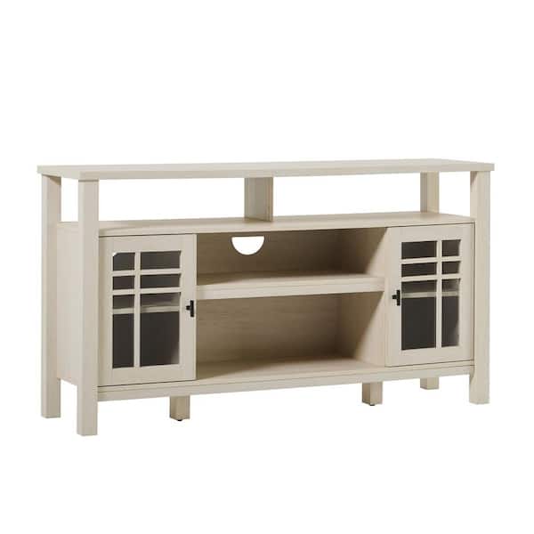 Traditional White Oak Wood 58 in. Sideboard with Windowpane Glass Doors