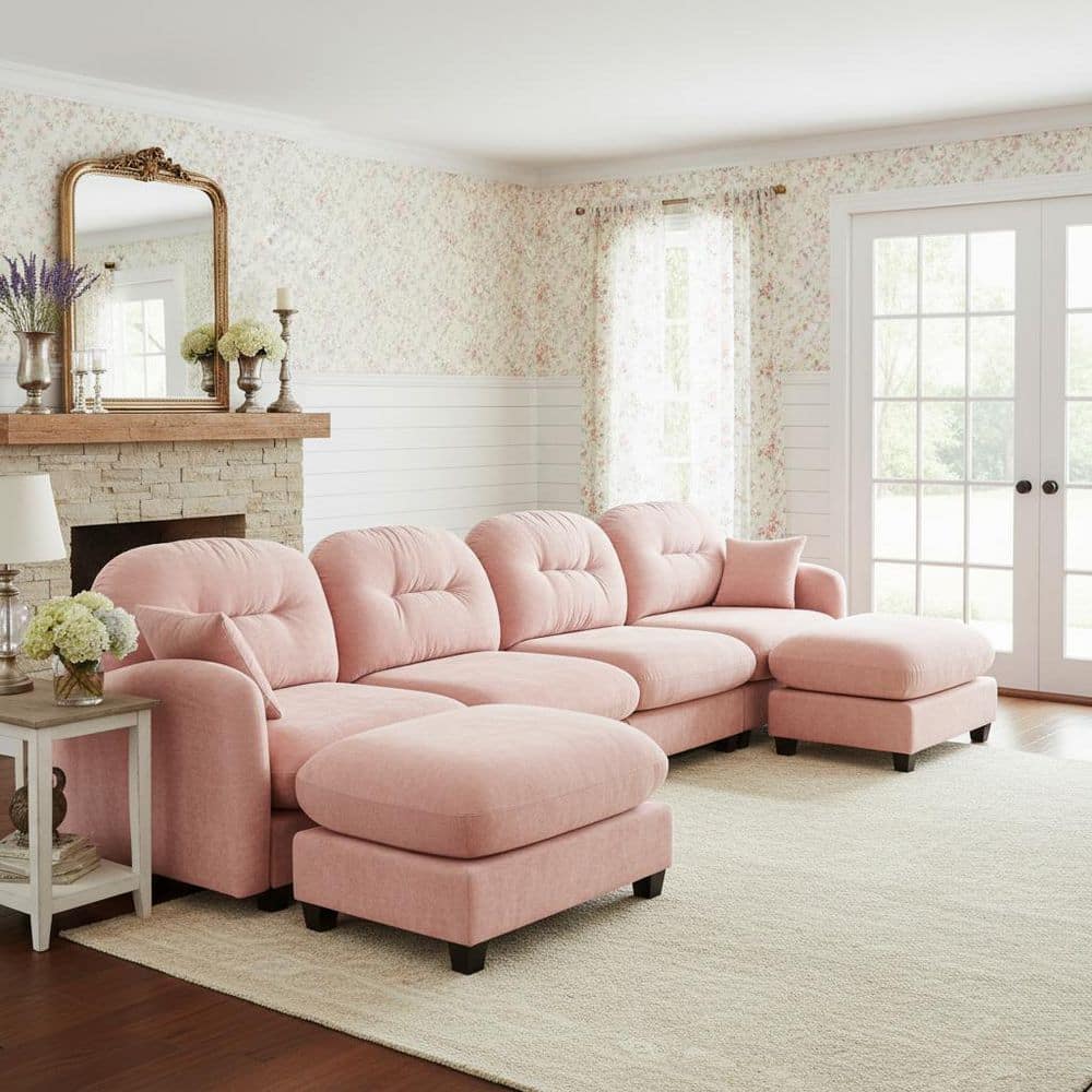 Homy Casa PMOB 140 in. Round Arm 6-piece Chenille U-Shaped Tufted