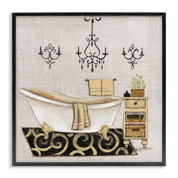 Vintage Luxurious Bathroom Tub by Janet Tava Black Framed Coastal Giclee Art Print 17 in. x 17 in.