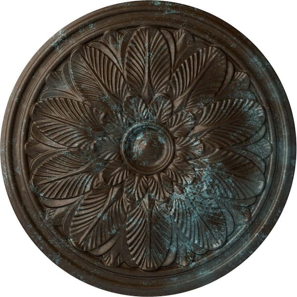Ekena Millwork 1-3/4" x 22-5/8" x 22-5/8" Polyurethane Bordeaux Ceiling Medallion, Hand-Painted Bronze Blue Patina