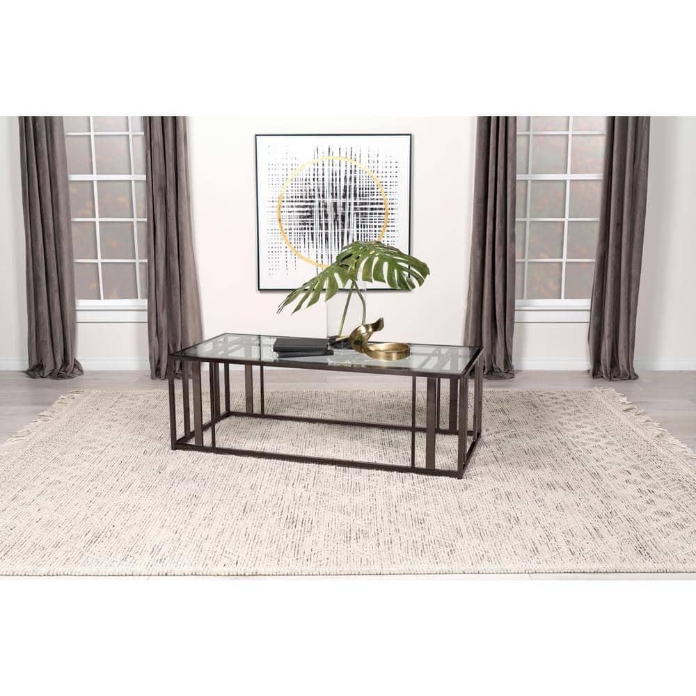 Adri Rectangular Black Nickel Metal and Glass Coffee Table