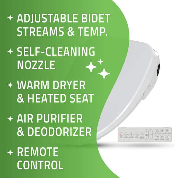 Dive Smart Electric Bidet Toilet Seat for Elongated Toilets with Remote Control, Heated Seat and Deodorizer in White