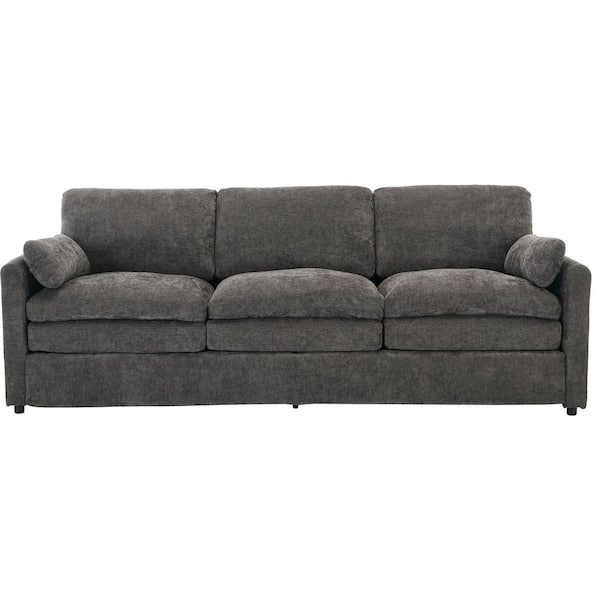 89 in. Rolled Arm Chenille Upholstered Rectangle Sofa in Gray