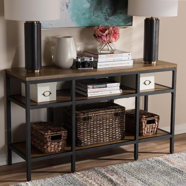 Baxton Studio Caribou 52 in. Brown/Black Standard Rectangle Wood Console Table with Storage
