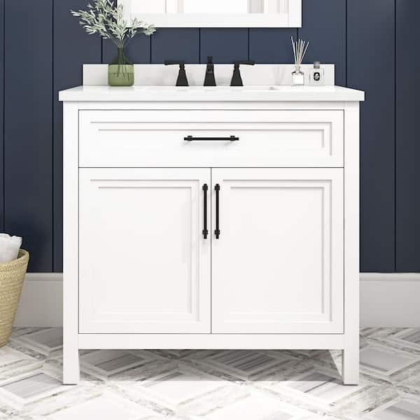 Home Decorators Collection Mayfield 36 in. Single Sink White Bath Vanity with White Engineered Stone Top (Assembled)
