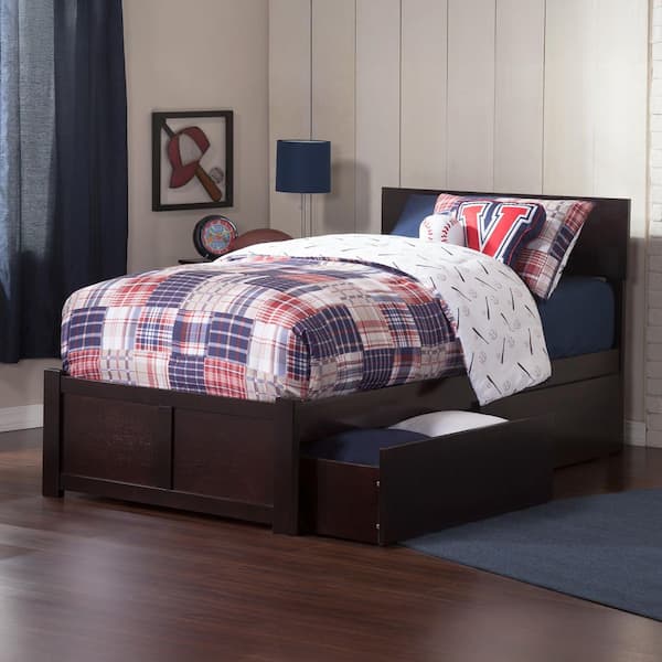 AFI Orlando Espresso Twin Solid Wood Storage Platform Bed with Flat Panel Foot Board and 2 Bed Drawers