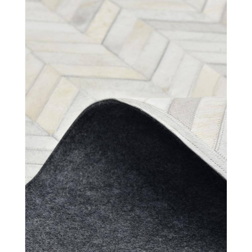 Ivory Chevron Cowhide and Wool 10' x 14' Area Rug