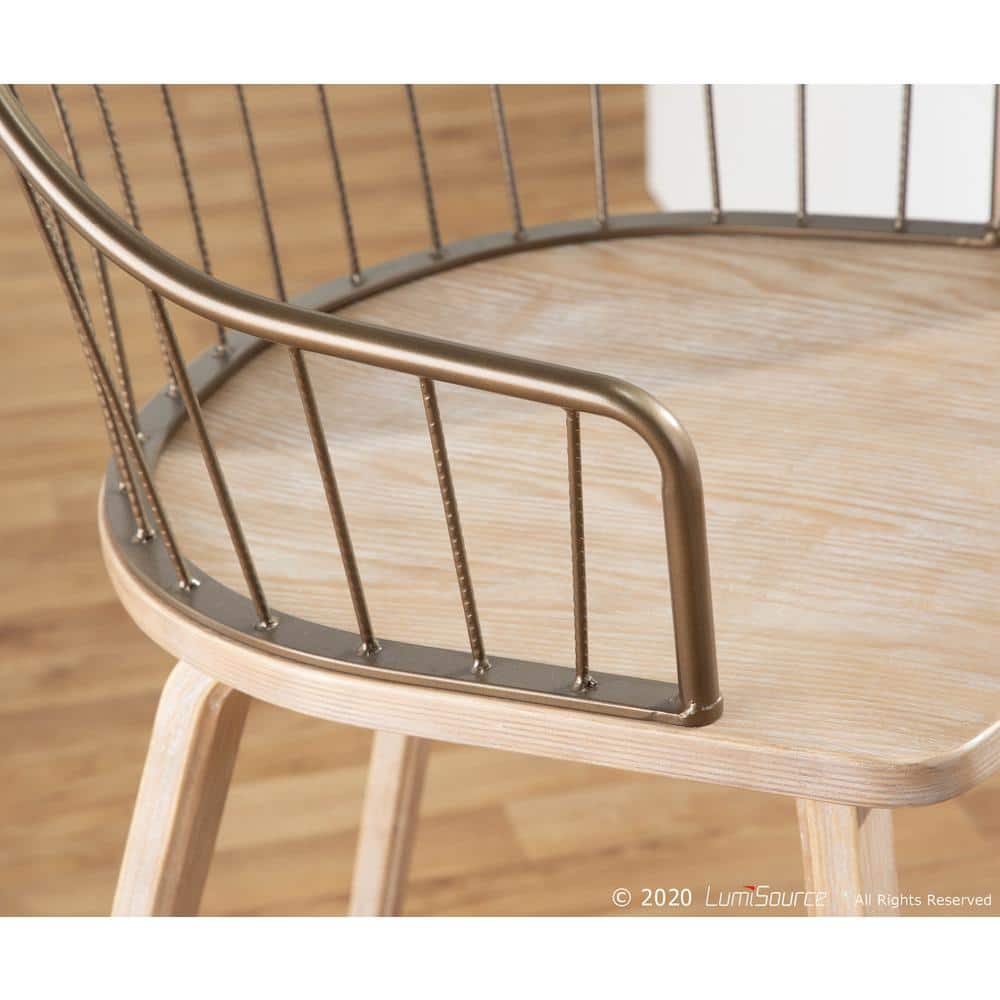 Beige Transitional Wood and Metal Swivel Counter Stool