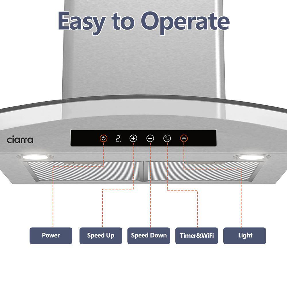 30" Stainless Steel Convertible Wall Mounted Range Hood with Touch Pad Control