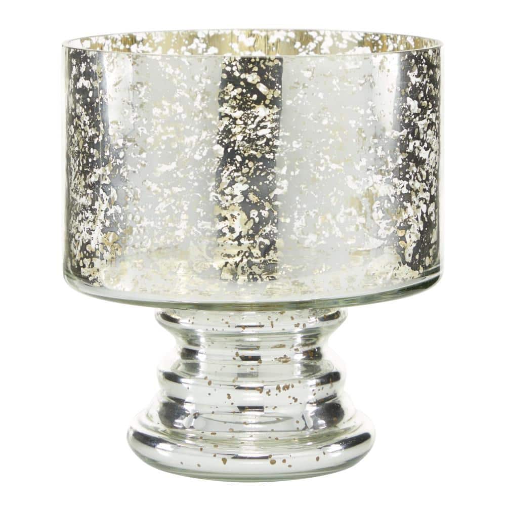Silver Glass Handmade Pillar Hurricane Lamp with Faux Mercury Finish