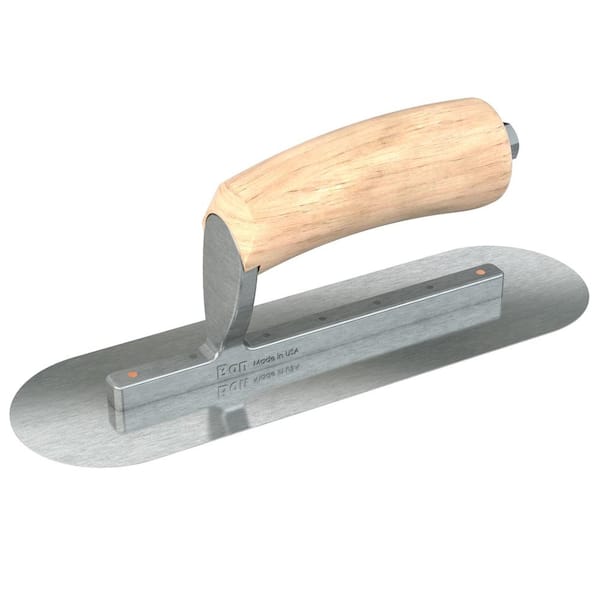 Bon Tool 14 in. x 4 in. Razor Stainless Steel Round End Pool Trowel with Wood Handle and Short Shank