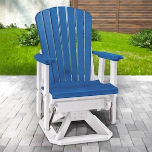 All Poly 27 in. 1-Person White Frame Poly Resin Outdoor Fan Back Swivel Glider with Blue Seat