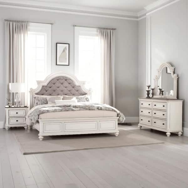 Anik 4-Piece Antique White Queen Engineered Wood Bedroom Set