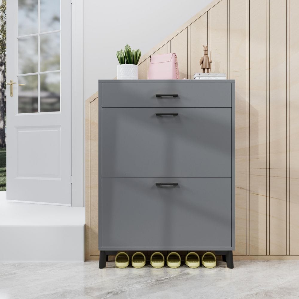 GOGEXX 43 in. H x 32 in. W Gray Shoe Storage Cabinet, Freestanding