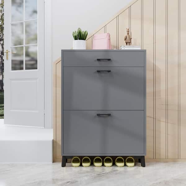 43 in. H x 32 in. W Gray Shoe Storage Cabinet, Freestanding Shoe Rack with 2-Flip Drawers and Metal Legs, Hallway/Closet